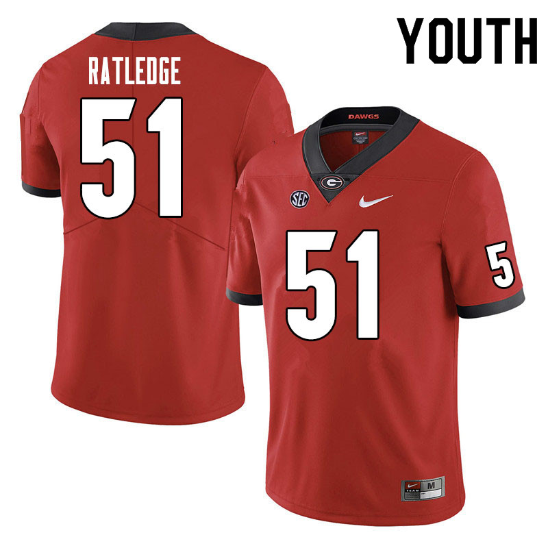 Youth #51 Tate Ratledge Georgia Bulldogs College Football Jerseys Sale-Red